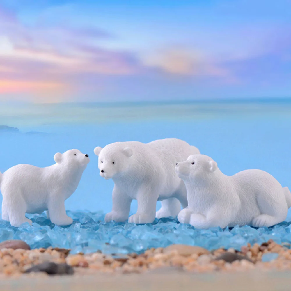 11 Pcs Micro Landscape Polar Bear Resin Ornament Adorable Bear Adornment Sculpture Resin Craft Desktop Adornment White (Mixed Style)