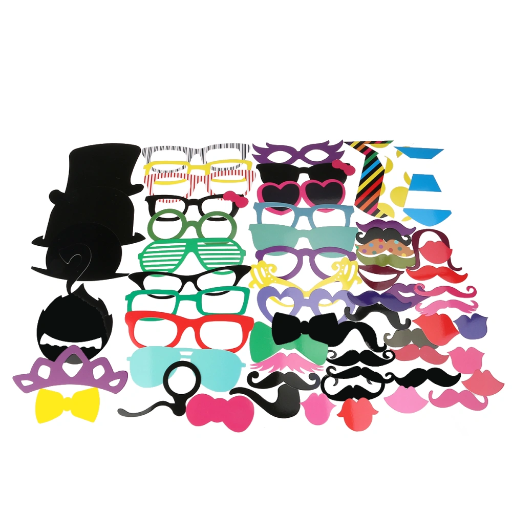 A Set of 62pcs DIY Funny Colorful Glasses Moustache Red Lips Bow Tie Rose Flower On Sticks Wedding Birthday Party Photo Booth Props