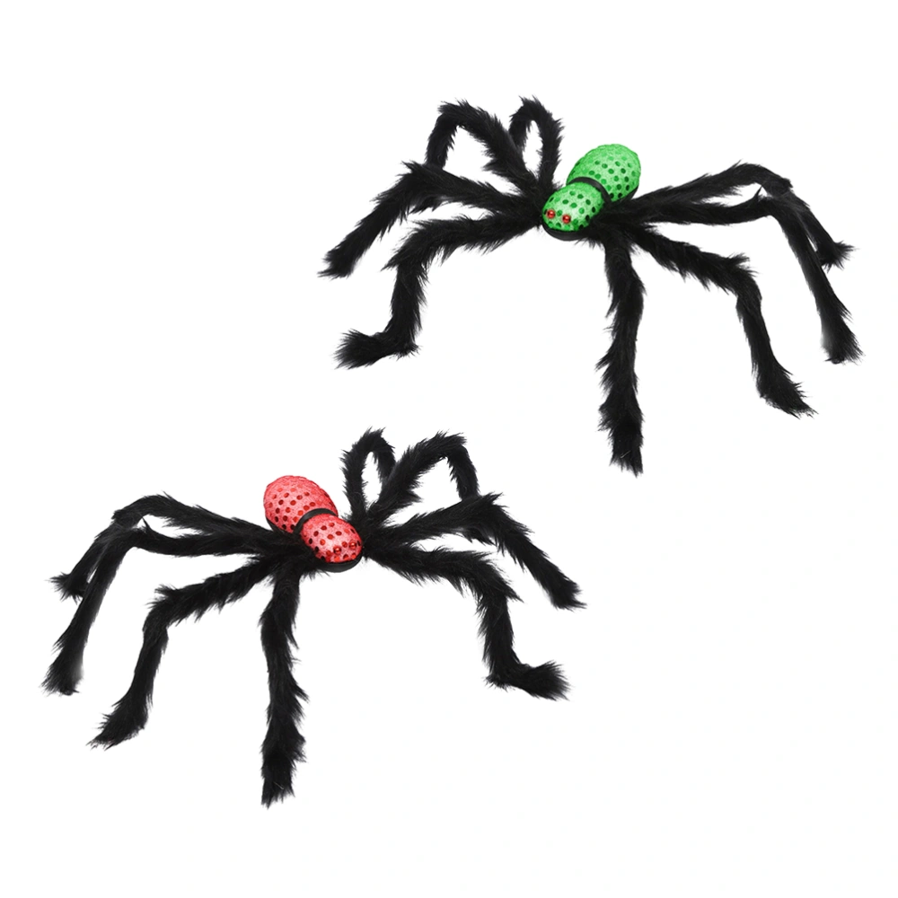 2pcs Artificial Spider Toy Red and Green Plush Spider Toy Halloween Scary Decoration Party Props Simulation Spider for Halloween