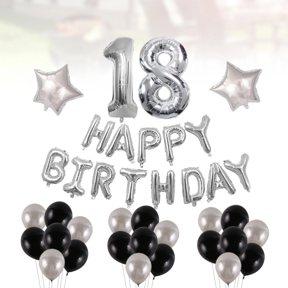 18 Years Old Happy Birthday Balloons Kit Decorative Balloons Set Natural Latex Aluminum Film Balloons (Silver)