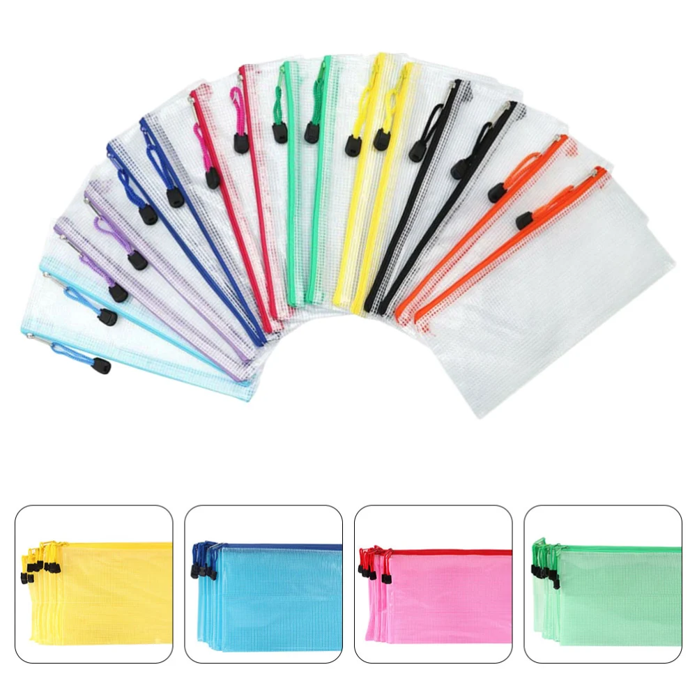 16pcs A6 Zipper File Bags Contract Storage Bag Transparent Mesh File Bags Documents Organizer Pouch File Folder (Random Color 24X11.5CM)