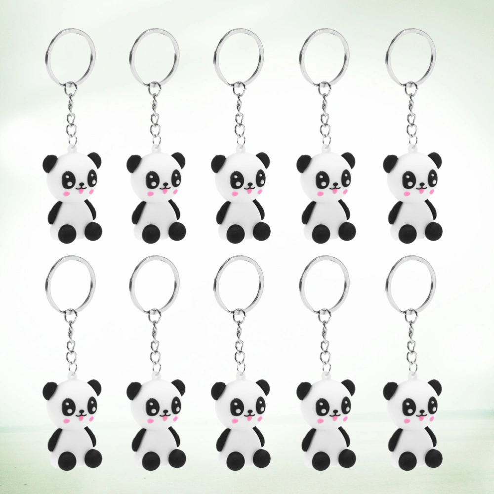 10Pcs Durable Rubber Silicone Key Chains Lovely Cartoon Panda Key Ring