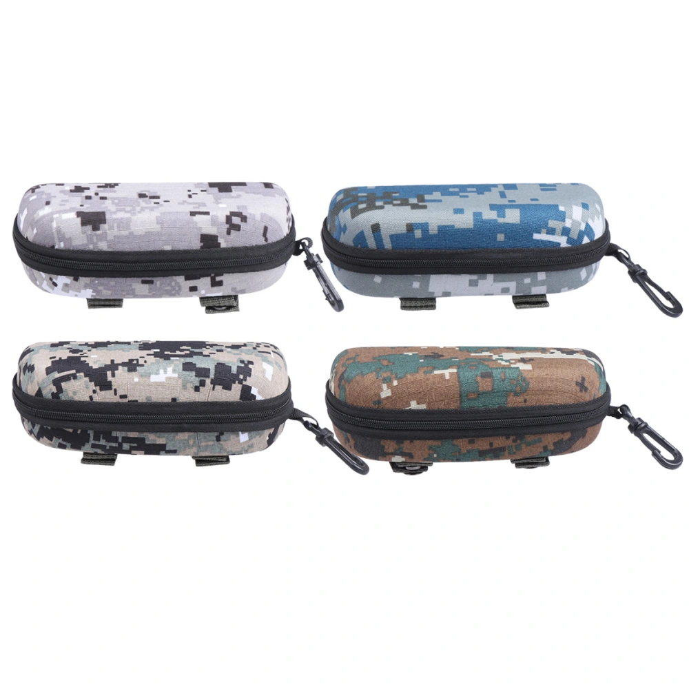 4pcs Practical Anti-pressure Zipper Eyeglasses Case Camouflage Outdoor Sports EVA Glasses Case Sunglasses Box Protector with Hook (Rock Grey, Ocean Blue, Forest Green, Jungle Yellow)