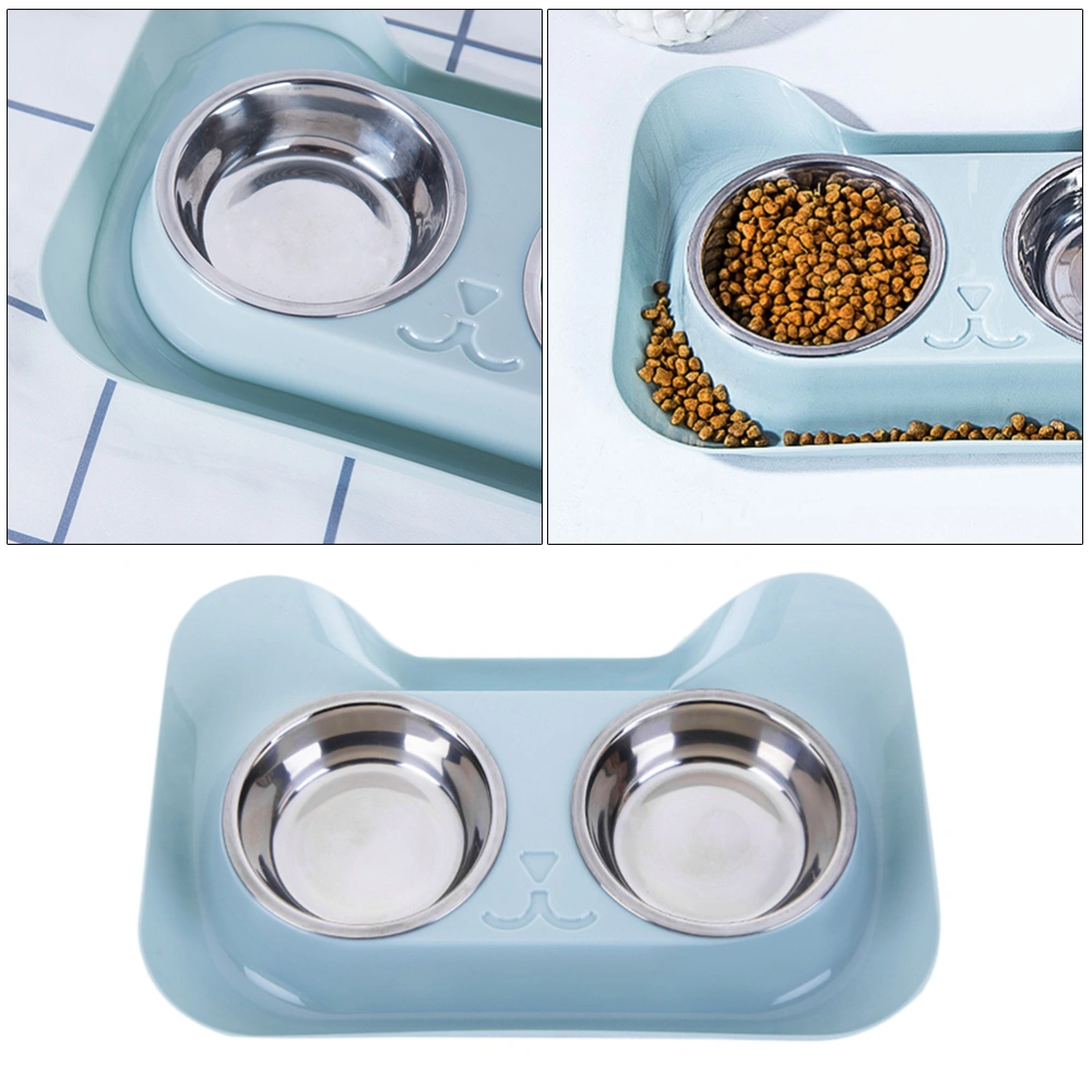 Cartoon Cat Shape Two-in-one Pet Double Bowl Dog Bowl Cat Feeder Pet Bowl (Blue)