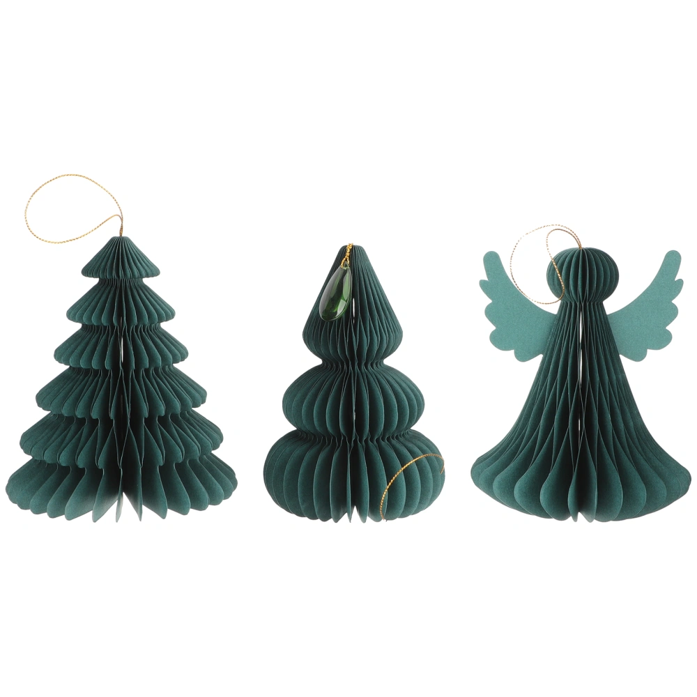 3pcs Xmas Tree Paper Crafts Pendant DIY Hanging Decor Delicate Xmas Party DIY Scene Pendant