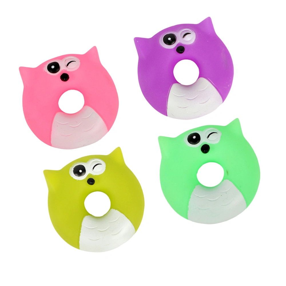 4Pcs Pet Dog Sound Toy Funny Pet Dog Circle Toy Plastic Bite Resistant Toy Cartoon Dog Molar Toy for Puppy Playing (Purple + Pink + Green + Grass Green)