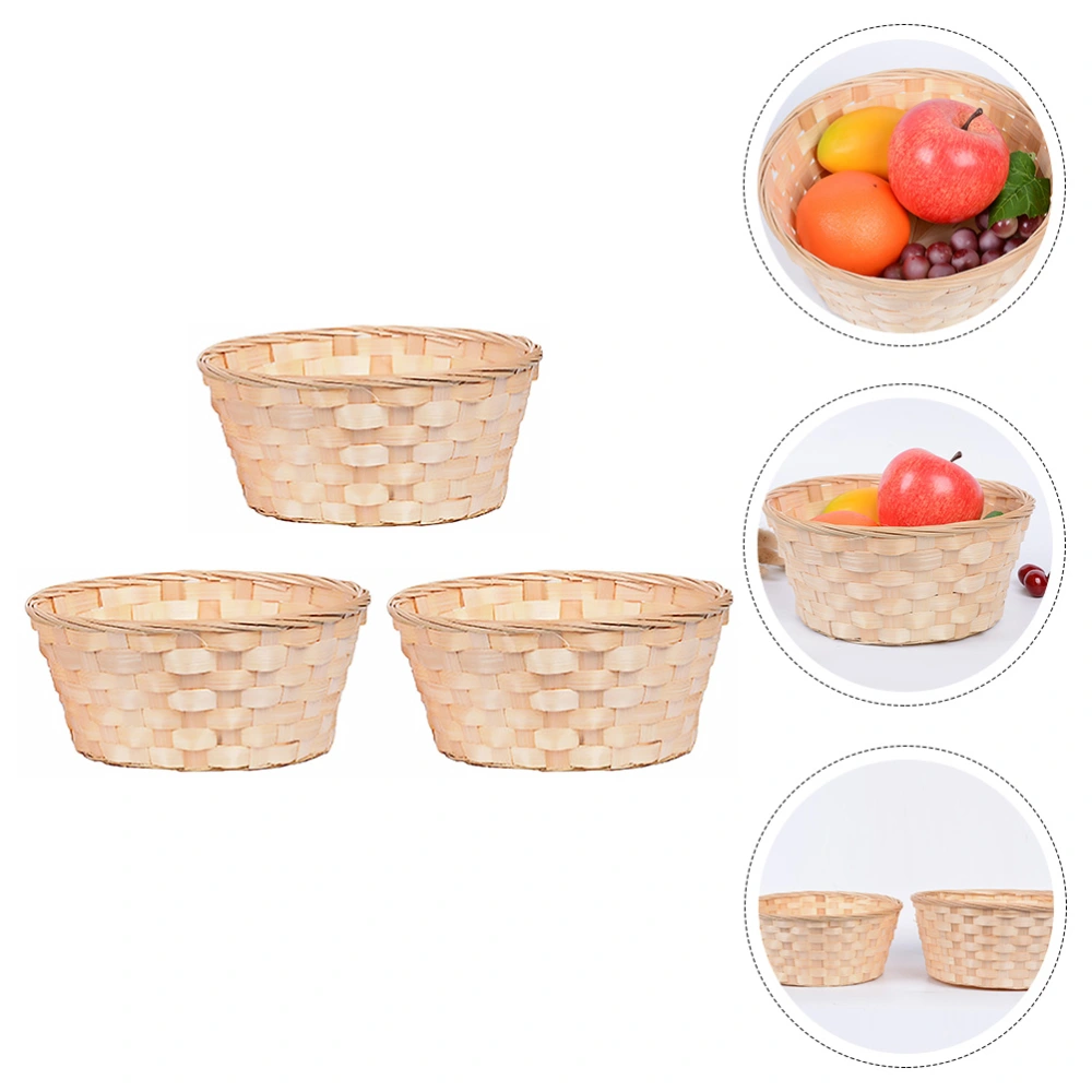 3Pcs Durable Bamboo Baskets Useful Storage Baskets Lightweight Baskets for Home