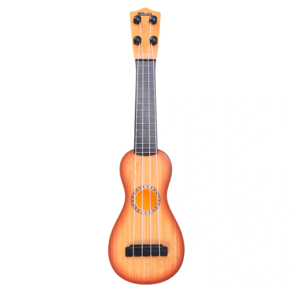 Children Small Size Musical Instruments Imitated Ukulele Mini Guitar Playing Toy with Four Strings (Yellow Wood Color)