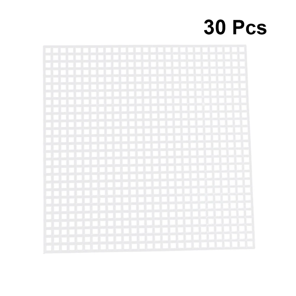 30PCS DIY Cross Stitch Plastic Meshes Cloth Woven Mesh Sheet DLY Plastic Mesh Grids Manual DIY Mesh Piece for DIY Use White Size 4