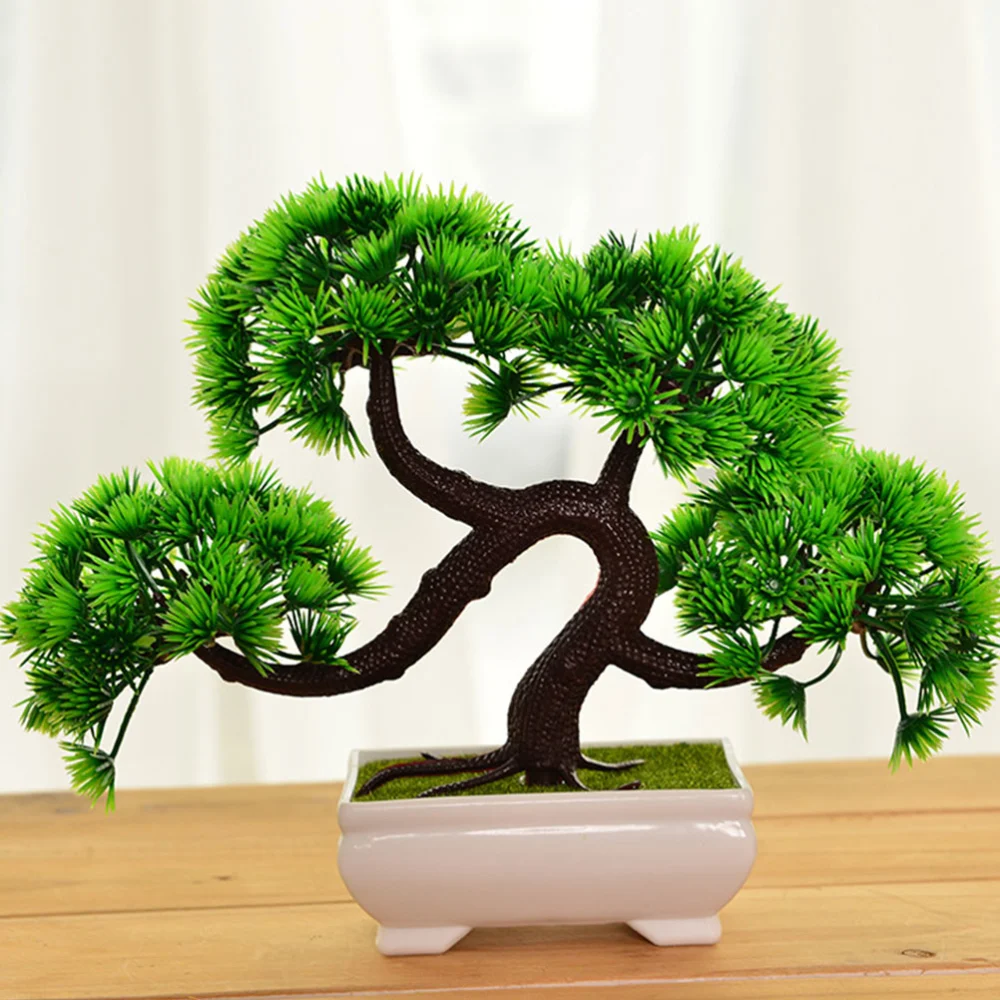 1PC Simulated Guest-Greeting Pine Decor Lifelike Small Potted Plant Mini Green Plants Potted Plants Imitation Home Decorations Plastic Potted Plants Desktop Decor for Home Office Decor