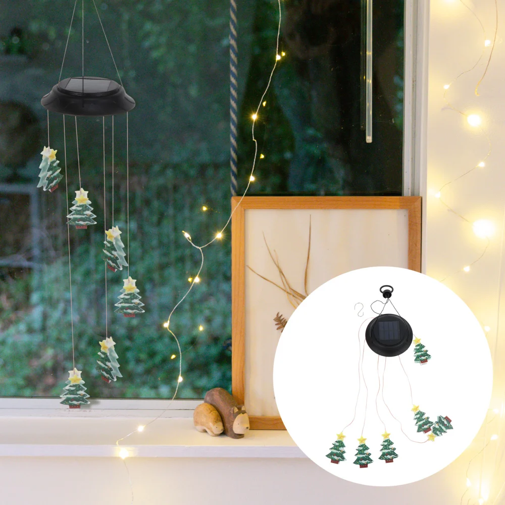 1pc Solar Outdoor Wind Chime Light Christmas Tree Wind Bell Lamp Courtyard Decor