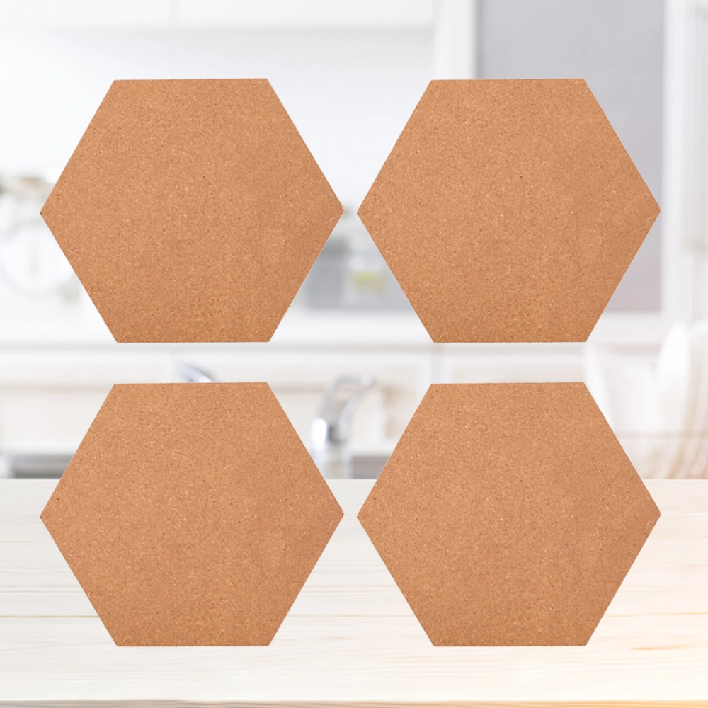 4pcs Hexagon Cork Boards Photo Wall Message Boards Self-Adhesive Background Bulletin Message Stickers for Home Office (Brown)