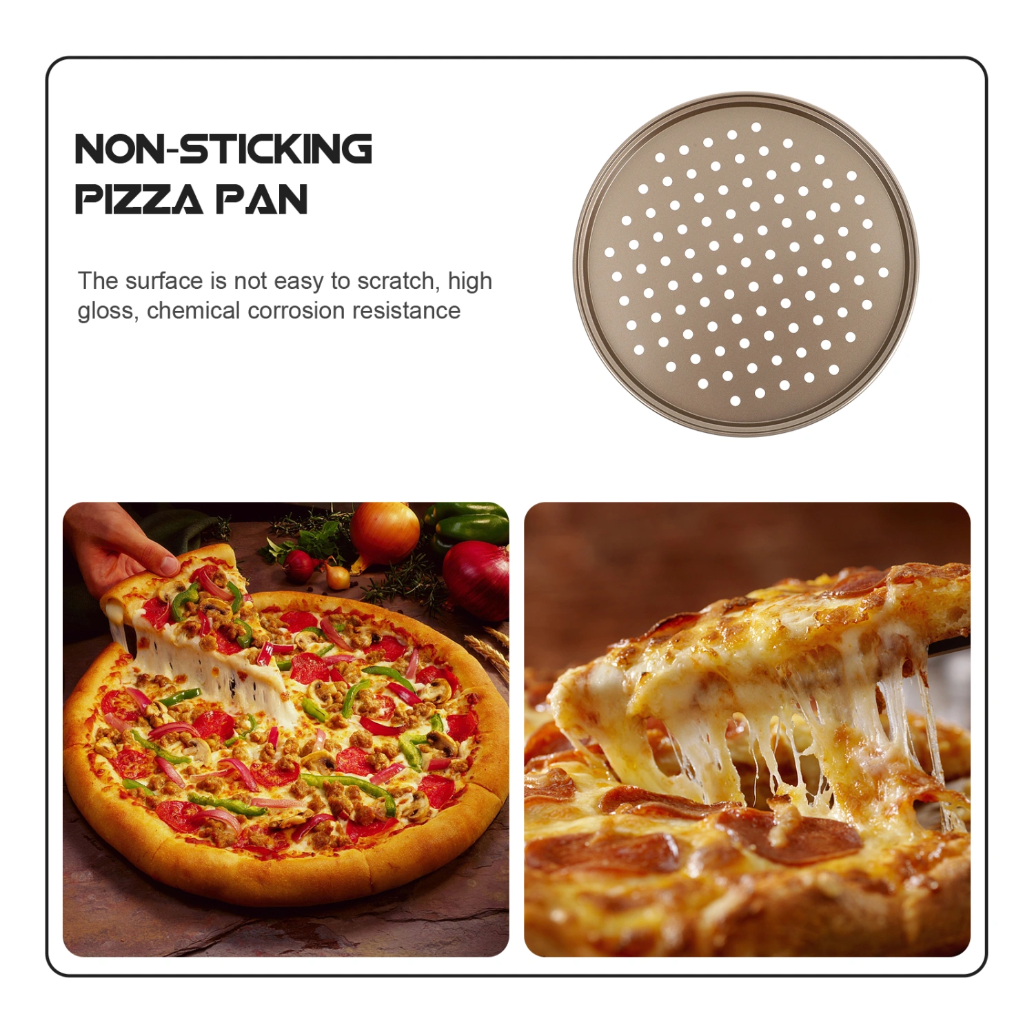 1pc Non-stick Carbon Steel Pizza Pan Practical Pizza Tray Baking Tool (Golden)