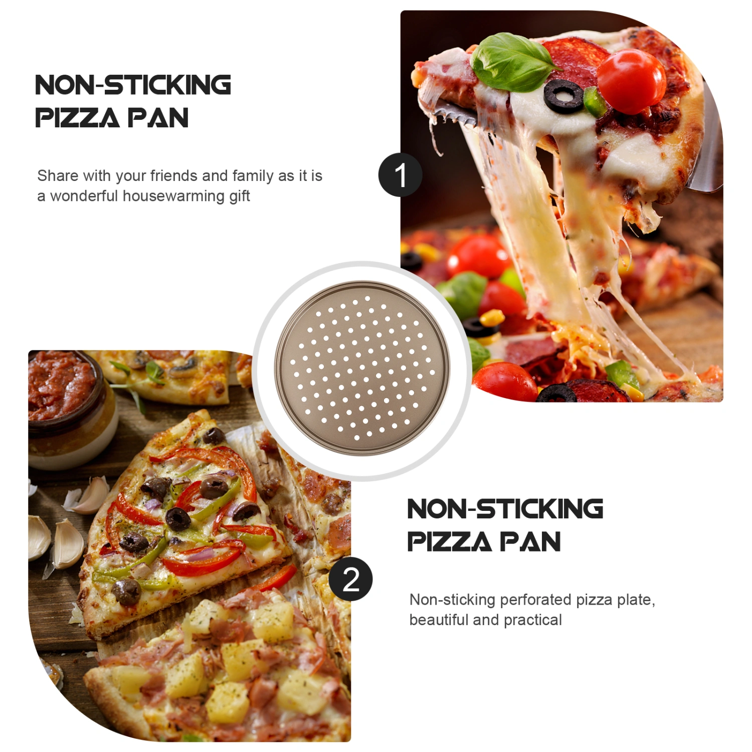 1pc Non-stick Carbon Steel Pizza Pan Practical Pizza Tray Baking Tool (Golden)