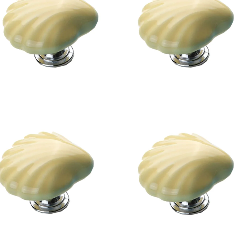 4pcs Ceramic Shell Knobs Sea Style Pull Handle Unique Door Knobs Funiture Door Handles for Cabinet Drawer (Yellow)