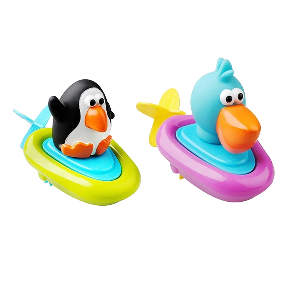 2pcs Baby Pool Wind Up Bath Toys Animals Shape Swimming Tub Bathtub Play Clockwork Play Toy Kid Educational Water Toys (Penguin and Bird Pattern Random Color)