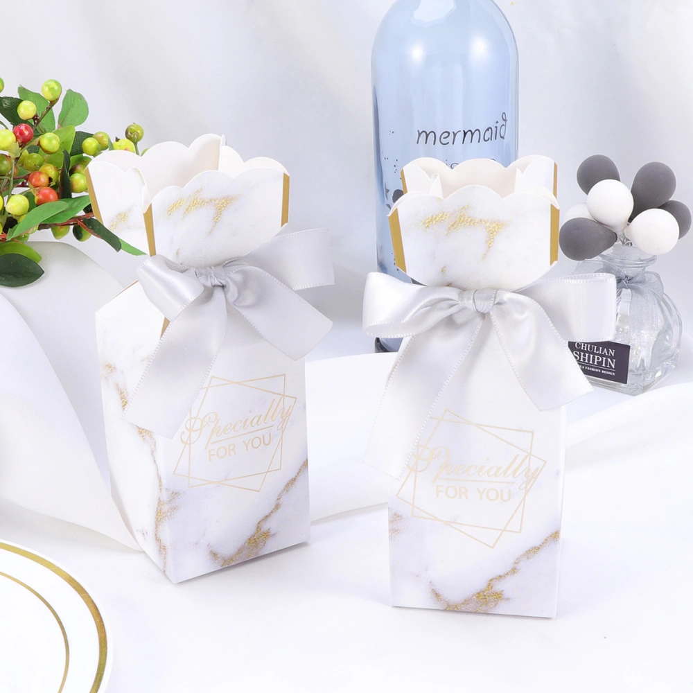 20Pcs Creative Vase Shape Candy Boxes Chocolate Gift Boxes for Birthday Wedding Banquet Party (Marble Pattern and Silver Ribbon)