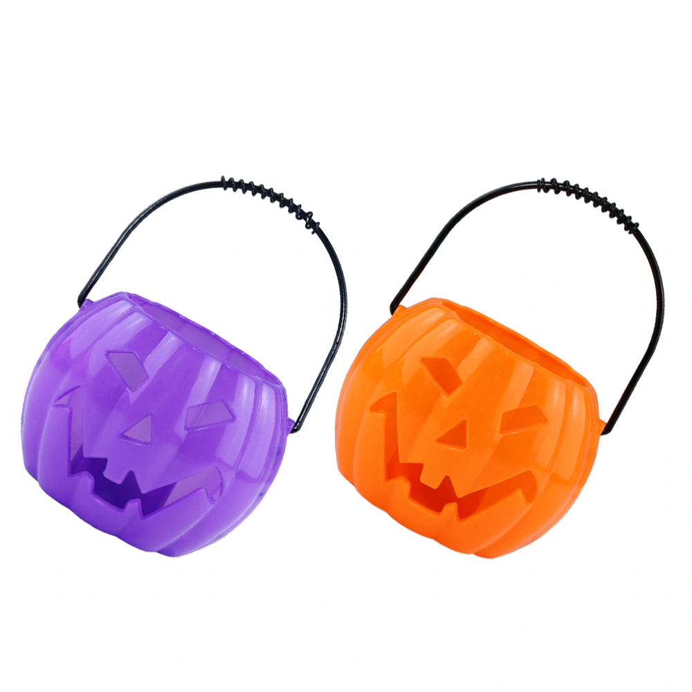 2PCS Halloween Handheld Pumpkin Lamp with Sound Luminous Handheld Pumpkin Barrel