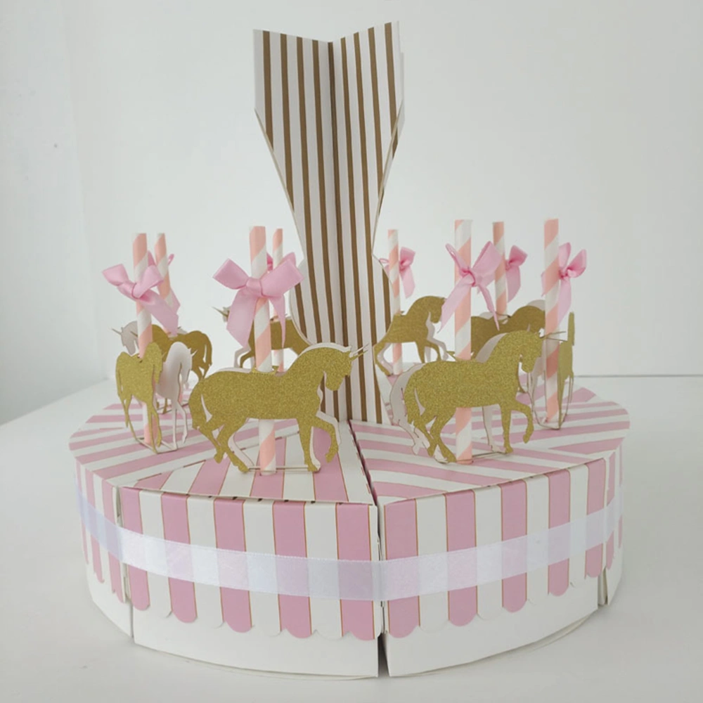 Creative Carousel Paper Candy Box Wedding Vintage Candy Boxes Chocolate Gift Treat Boxes Wedding Party Favor (Pink)