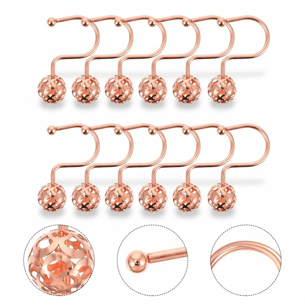12 Pcs Sturdy Shower Curtain Hooks Curtain Fixing Accessories Iron Plating Hooks
