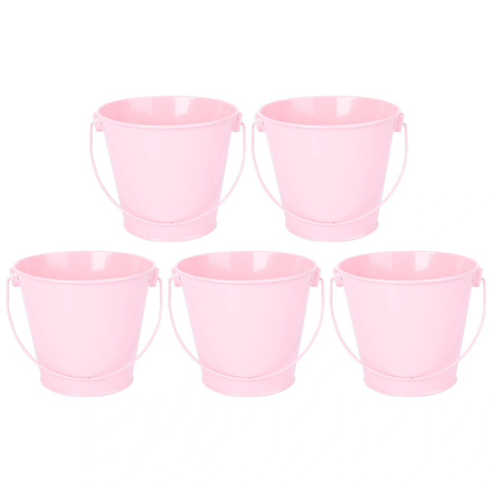 5pcs Tinplate Flower Bucket Mini Plants Bucket Flower Pot Flower Holder for Wedding (Pink, Size M)