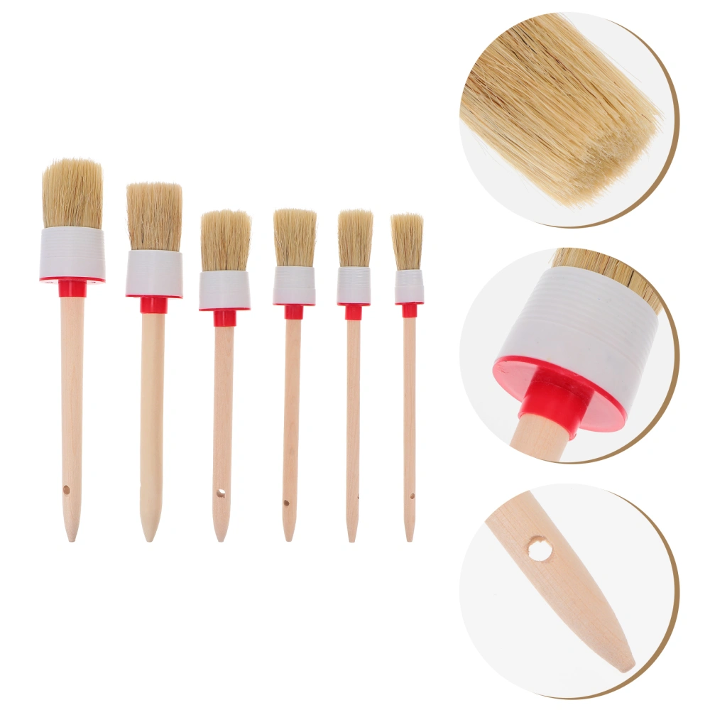 6Pcs Wooden Handle Paint Brushes Varnish Brushes Home Cleaning Brushes