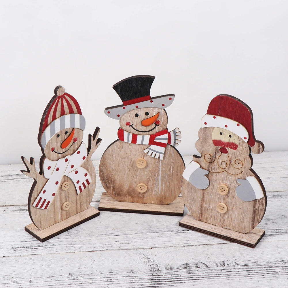 3pcs Adorable Christmas Wooden Snowman Shape Ornaments Christmas Snowman Ornaments Shopping Mall Window Decoration