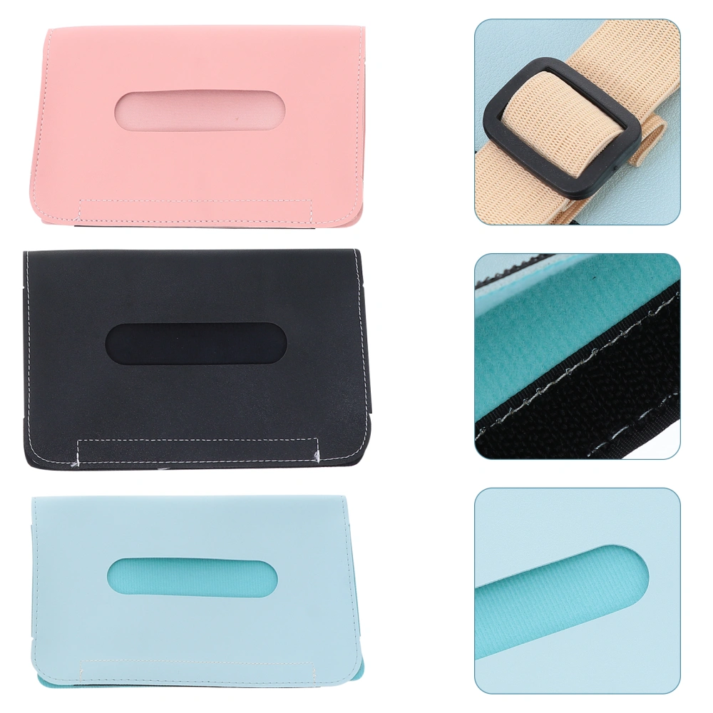 3pcs Car Tissue Holder Leather Sun Visor Napkin Box Holder Vehicle Accessories