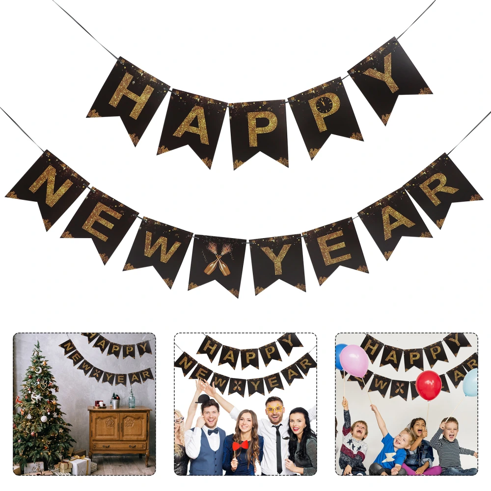 2pcs Decorative New Year Alphabet Banner New Year Banner Hanging Layout Prop