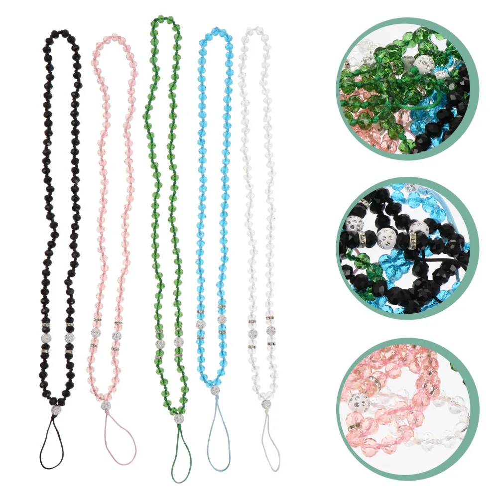 5Pcs Creative Beads Phone Lanyards Anti-skid Phone Neck Straps (Random Color)