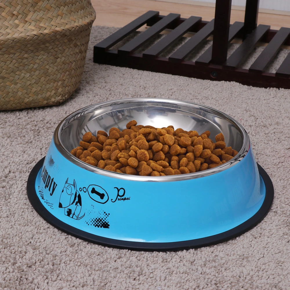 Pet Food Utensils Stainless Steel Dog Bowl Non-Slip Paint Pet Feeder for Teddy Golden Retriever Size L（Blue）