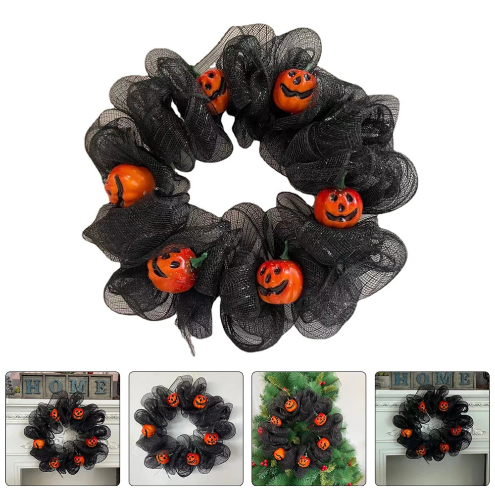 1pc Halloween Themed Decor Wreath Pendant Pumpkin Gauze Wreath Pendant