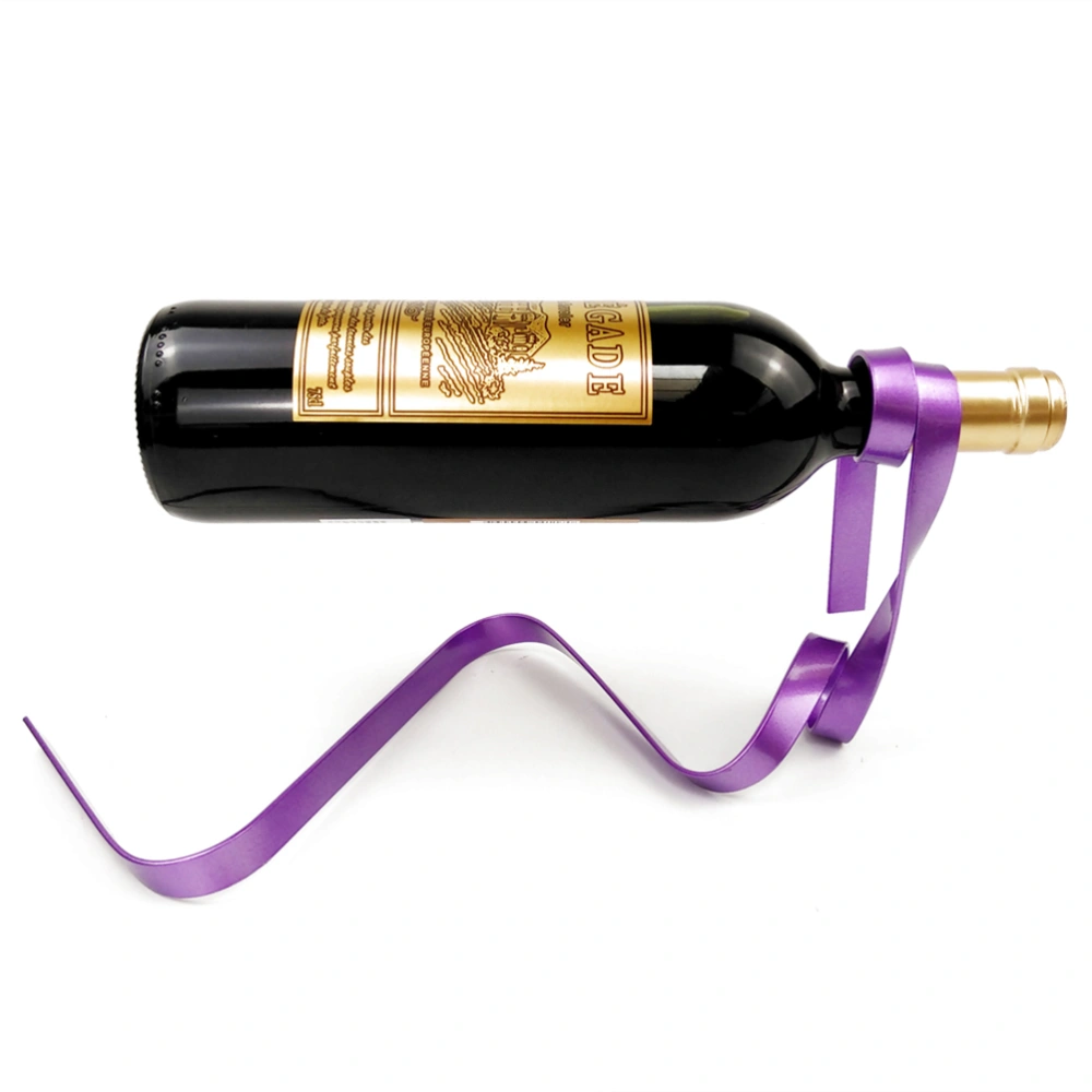 1PC Iron Ribbon Suspension Wine Rack Decorative Wine Bottle Holder Table Decoration Purple