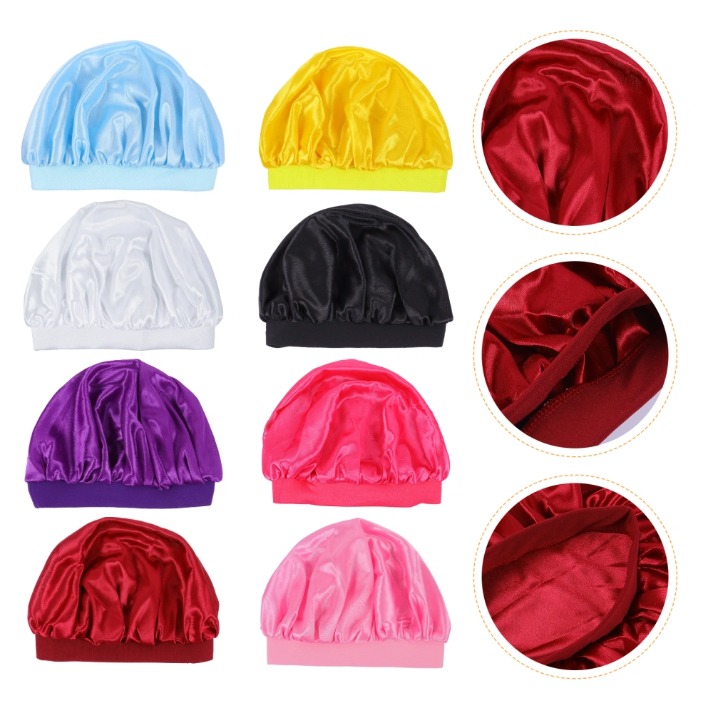 8pcs Kids Nightcaps Hair Bonnets Sleeping Caps Hair Protection Wide Rim Hat