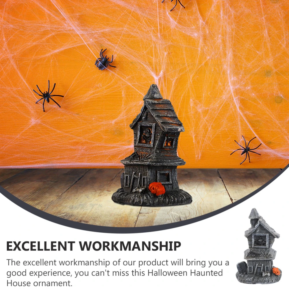 2pcs Halloween Adornments Mini Haunted House Ornaments with Lights for Home