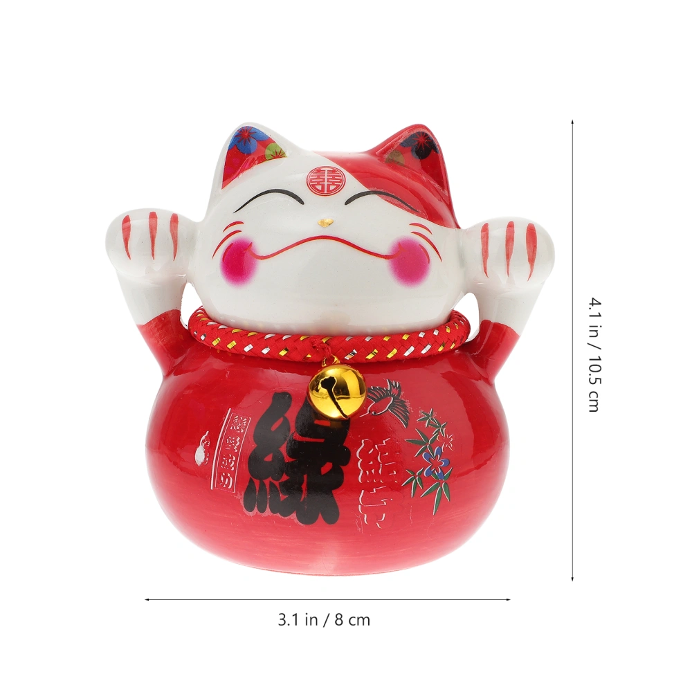 1Pc Desktop Cat Ornament  Creative Lovely Saving Pot Housewarming Gift Red