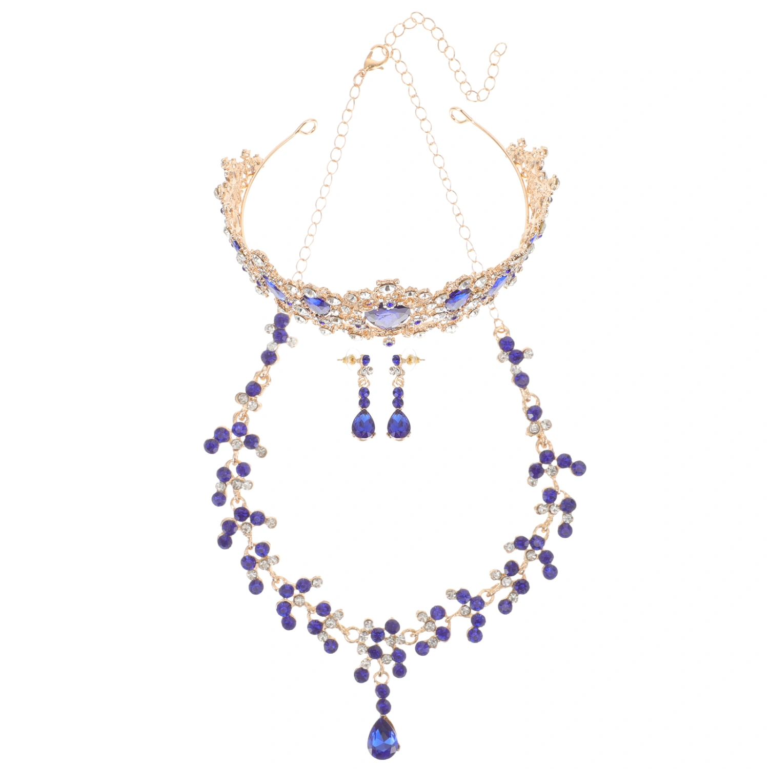 1 Set Pretty Bride Crown Necklace Earring Set Stylish Jewelry Wedding Dress Accessories Costume Accessory for Women Female (Blue)