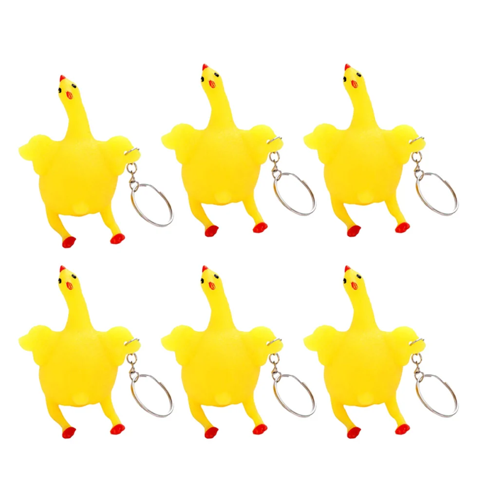 6pcs Creative Decompression Toys Funny Squeeze Chick Laying Egg Keychain Prank Prop for Trick Reducing Pressure