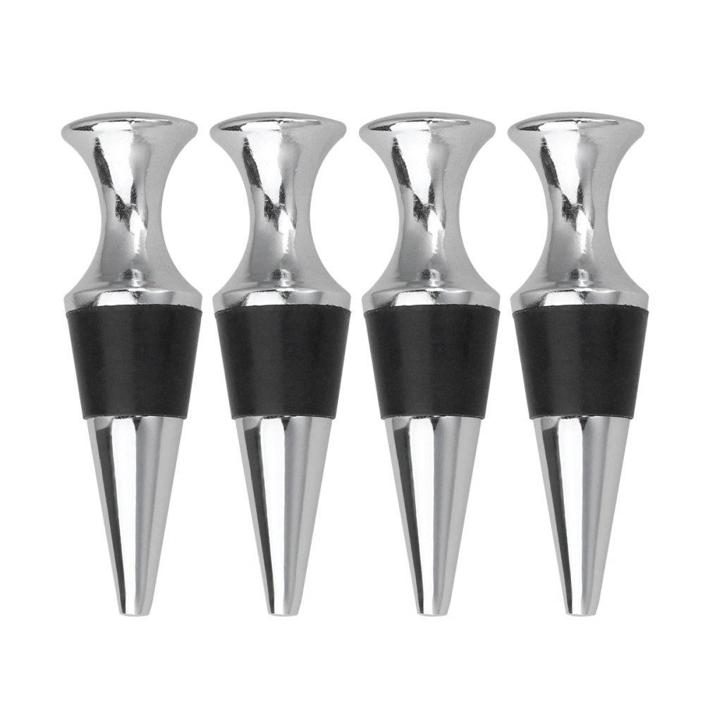 4PCS Metal Wine Stopper Champagne Bottle Sealer Cork Wine Plug Stopper Party Favors (Flat Silicone Stopper)