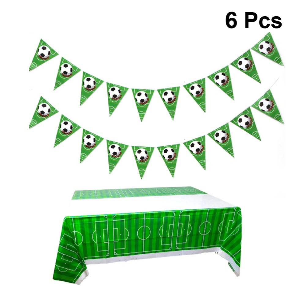 6PCS Football Themed Party Supplies Set Pennant Banner Tablecloth Decoration for Kids Birthday