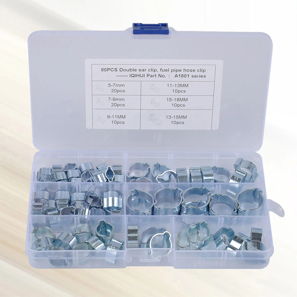 80PCS Zinc Plated Double Ear Hose Clamps 6 Types Fuel Water Air Pipe Clips