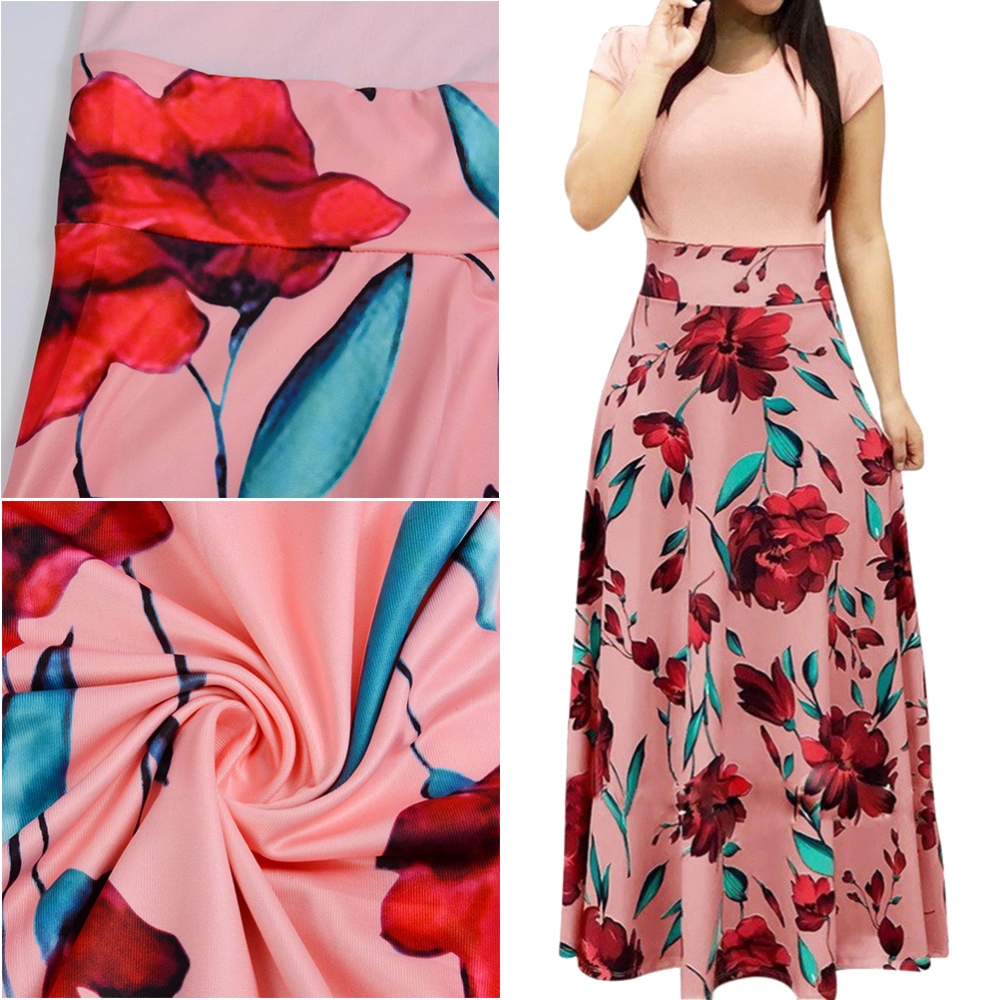 Woman Floral Printing Dress Fashion Elegant Short Sleeve Long Dress Size XXXL