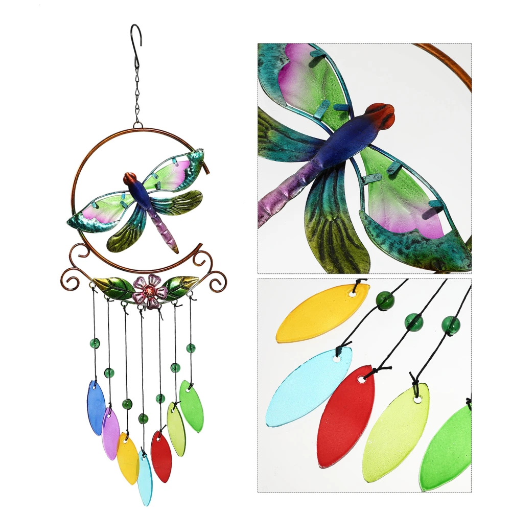 1Pc Metal Windbell Seven Color Glass Sheet Pendant Creative Iron Art Windbell