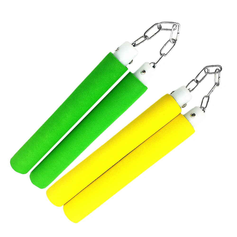 2PCS Sponge Nunchucks Children Safe Nunchakus Practice Perform Nunchakus for Kids Practicing (Yellow Green)