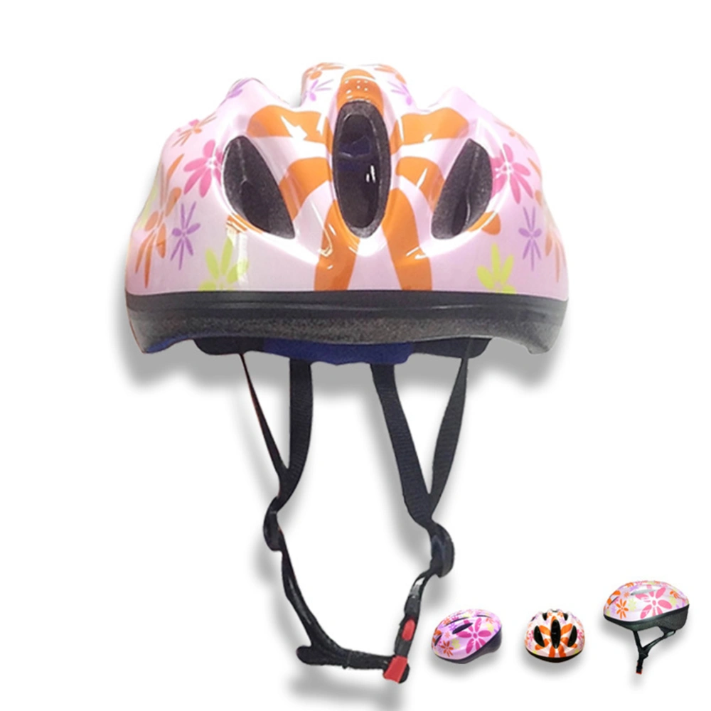 Children Protective Helmet Scooter Balancing Car Skates Professional Safety Head Protection Helmet for Outdoor Activities (Pink Eight-leaf Flower)