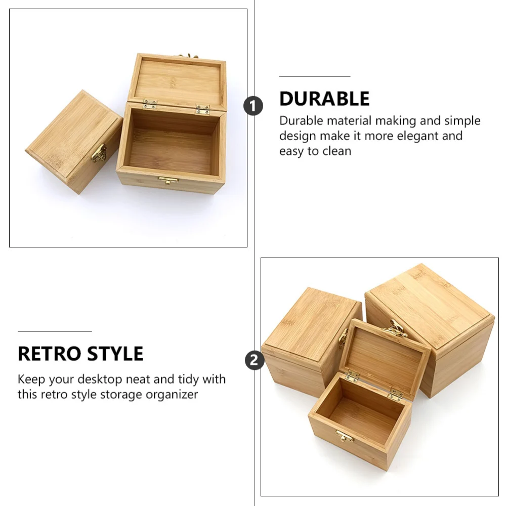 1pc Bamboo Jewelry Box Retro Style Sundry Storage Organizer Square Bamboo Box