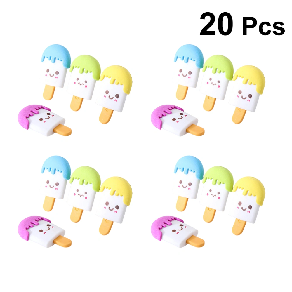 20PCS Cartoon Ice Cream Eraser Creative Stationery Eraser Assemble Popsicle Eraser Funny Kids Gift for Kids Use Mixed