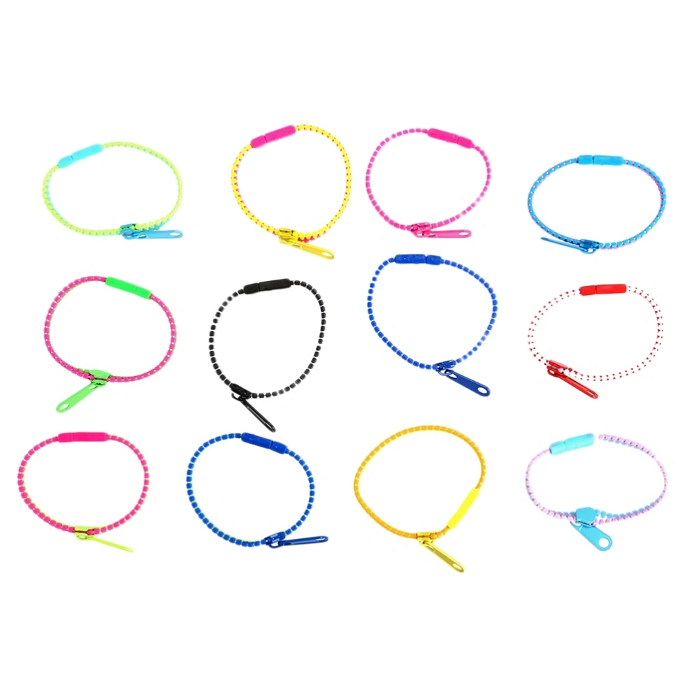 50pcs Bicolor Zipper Bracelets Fashion Friendship Bracelet Sensory Toys Party Favors Gift for Kids (Random Color)