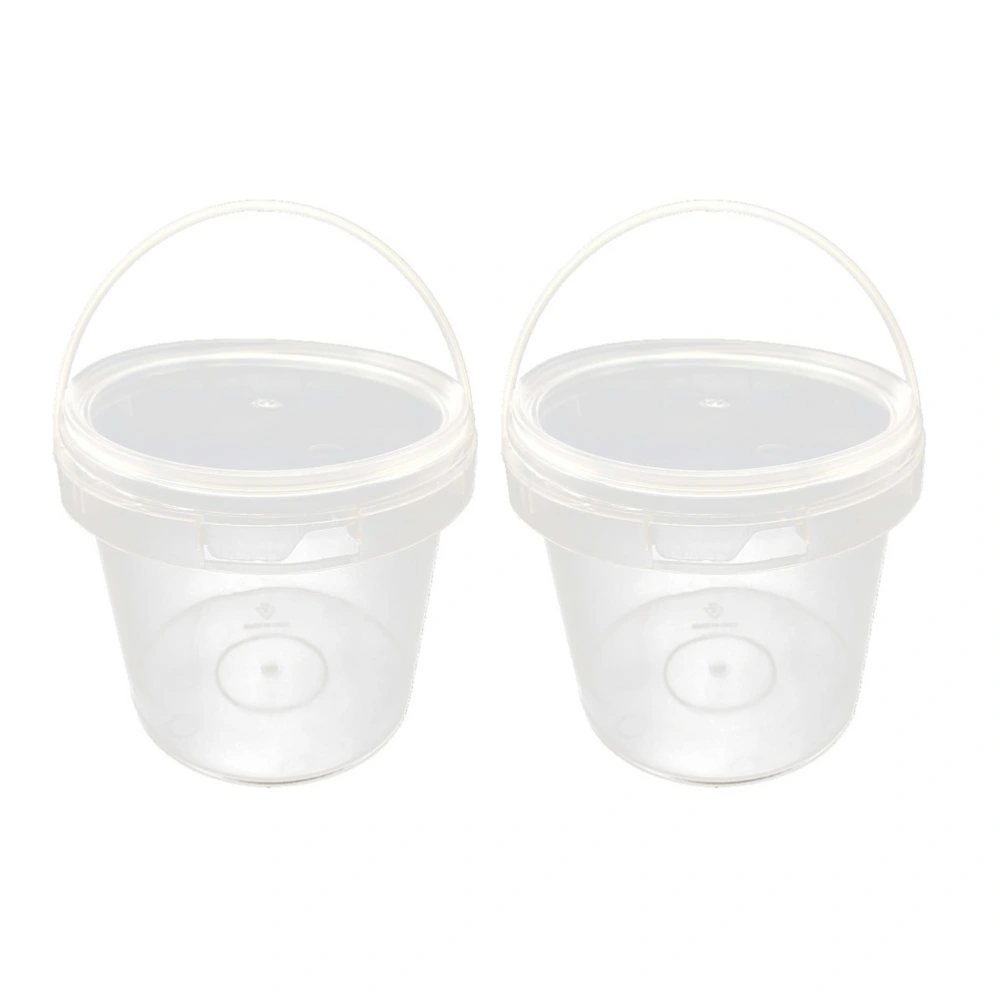 2 Pcs 2L Food Grade Plastic Hand Bucket Transparent Round Storage Bucket Household Ice Cream Storage Tank with Lid