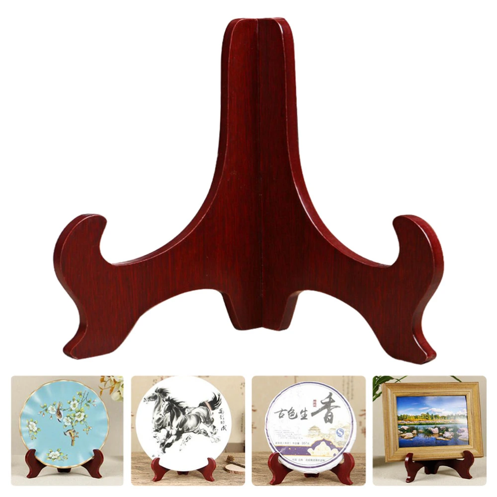 1Pc Wooden Photo Frame Holder Retro Plate Bracket Desktop Book Holder Dark Red